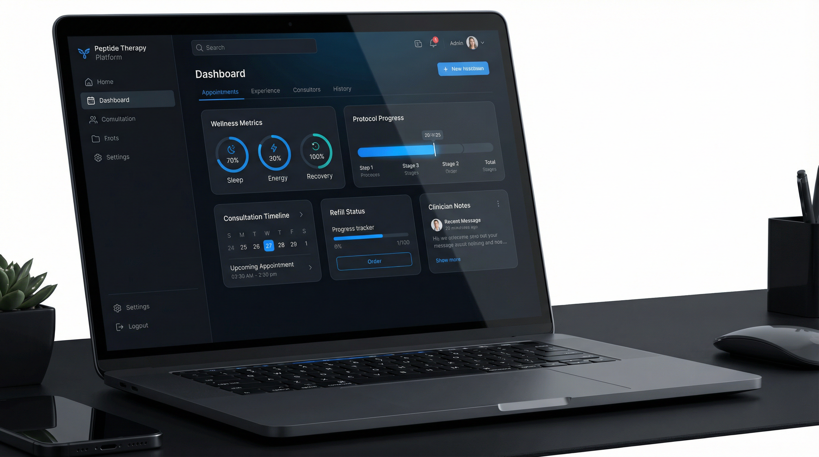 Medixa practice dashboard showing revenue, orders, and AI activity
